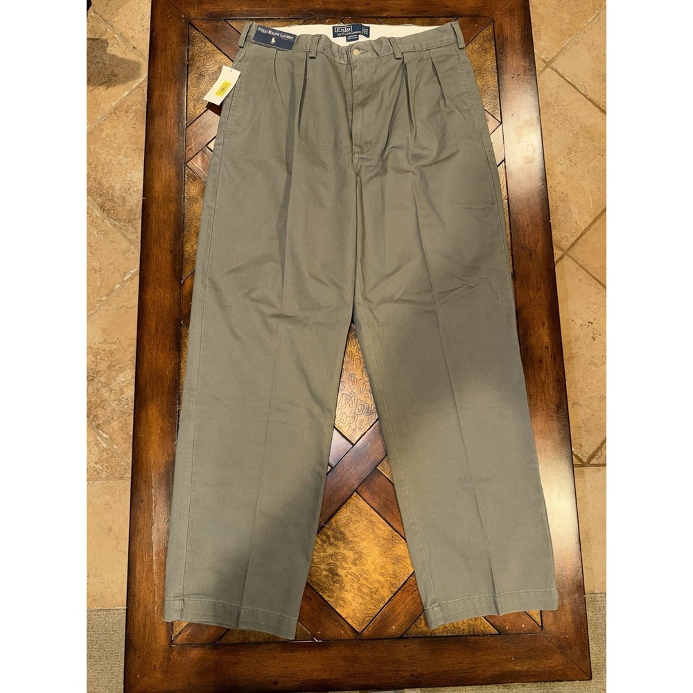 Vintage Polo Ralph Lauren Andrew Pant Mens NWT Olive Pleated Chino 100% Cotton
